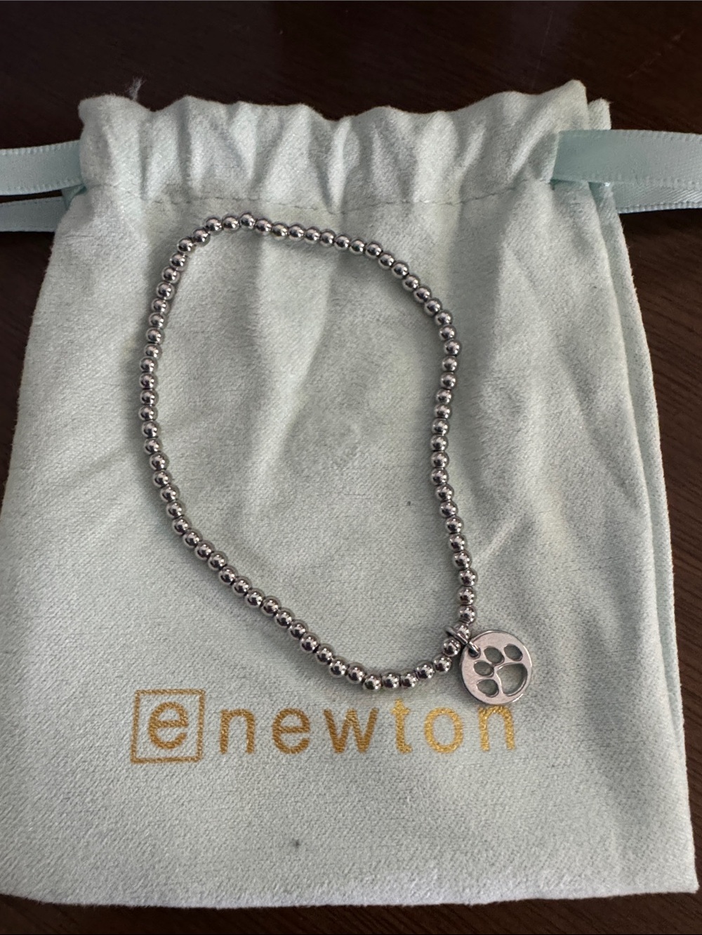 ENewton Classic 2mm Bead Bracelet- Paw Print Silver Disc NEW $62